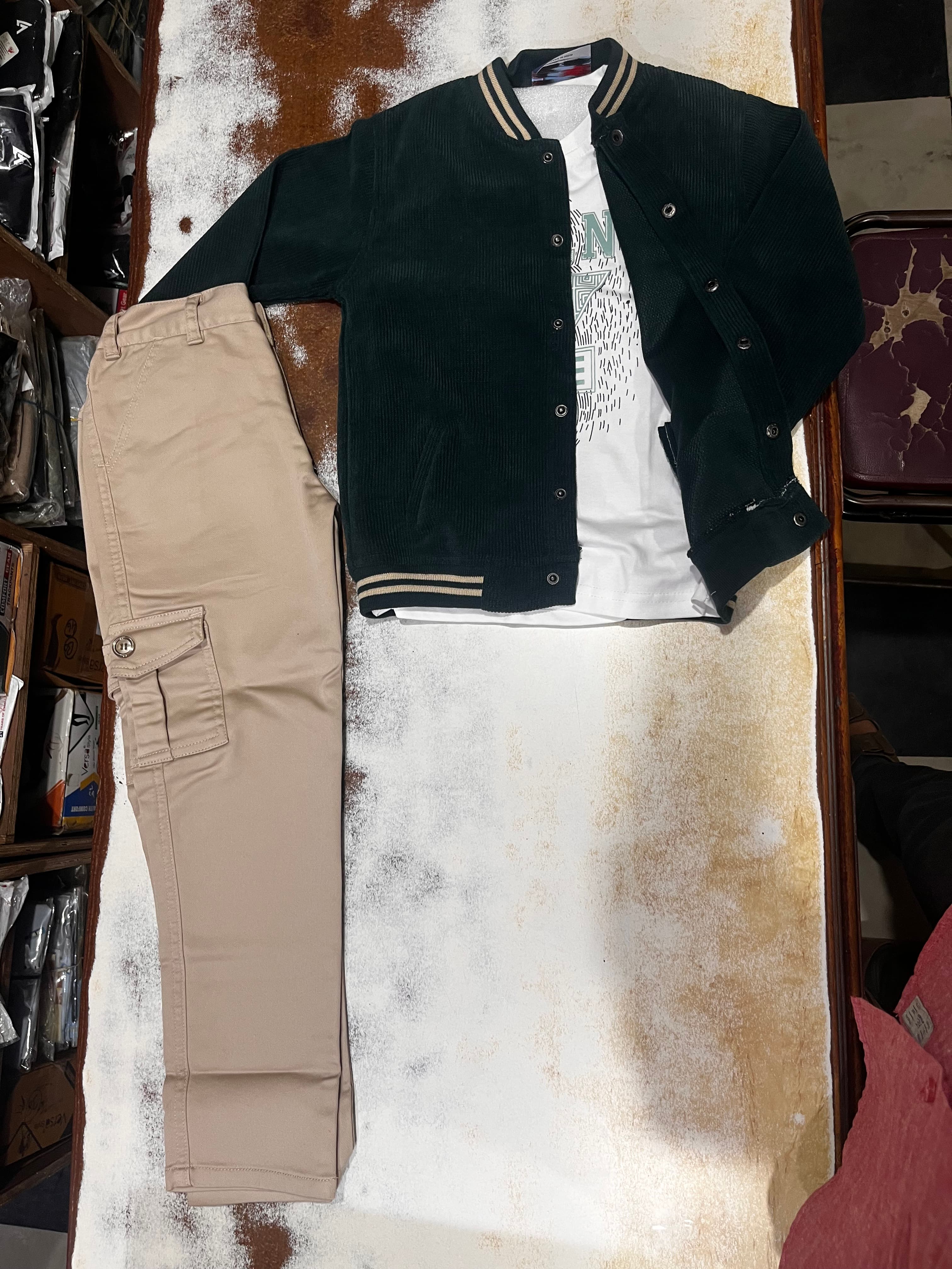 Green Bomber jacket with T-shirt set — back