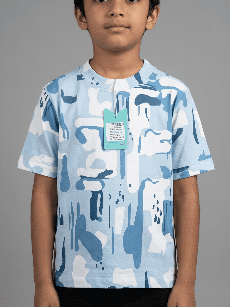 Boys Blue Camo Cotton T-Shirt